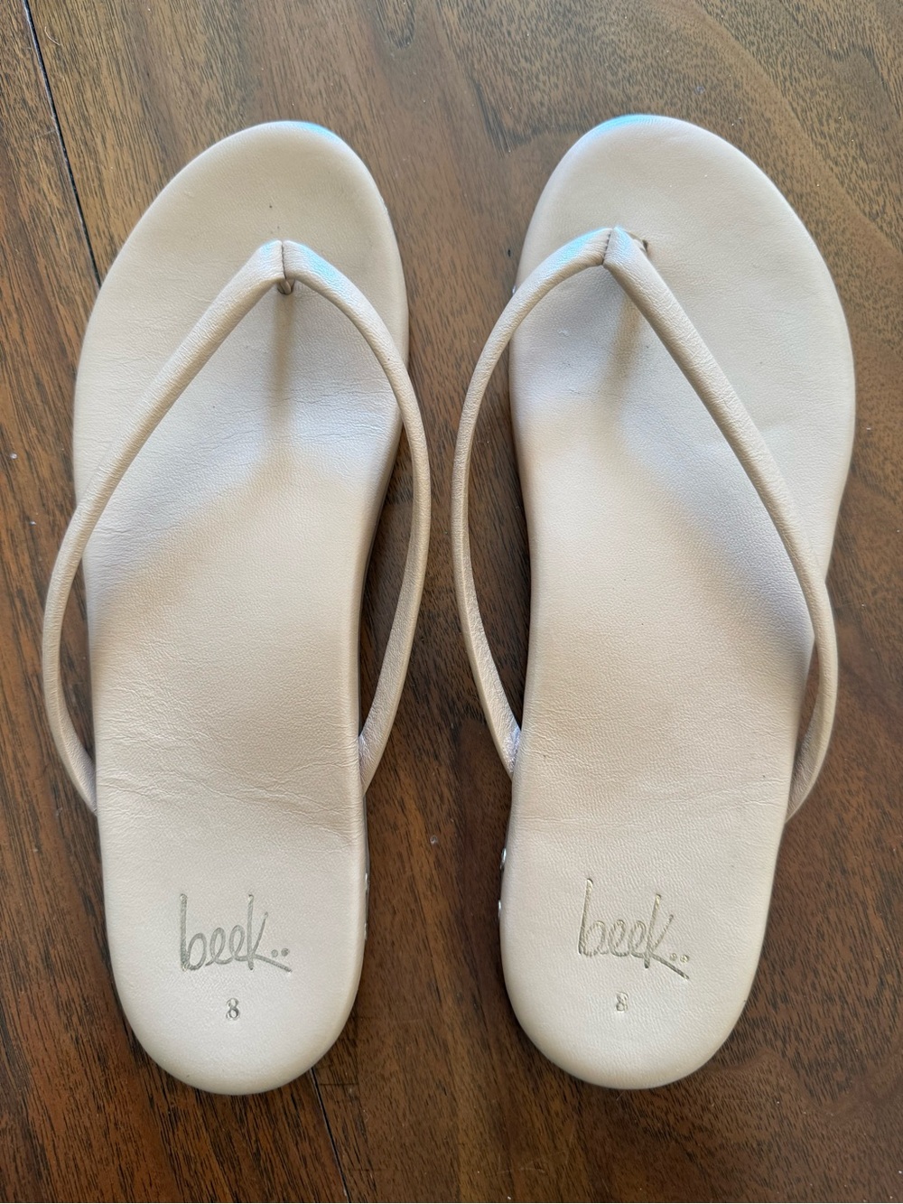 beek Neutral Beige Leather Flip Sandals